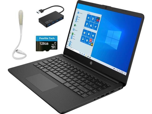 HP Stream 14" Laptop, Intel Celeron N4020, 4GB RAM, 64GB eMMC, Windows 10 S with One-year Microsoft 365 for Online Study, Black, Bundle Pearlite Tech 128GB Micro SD Card & 4 Port USB Hub & LED Light