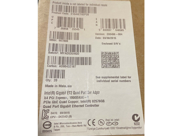 Intel Gigabit ET2 Quad Port Server Adapter – 4x LAN Anschluss Für PCIe