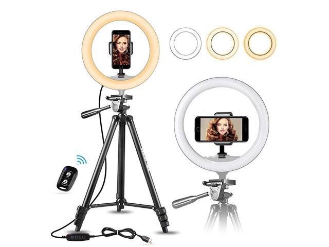 10" Selfie Ring Light with 50" Extendable Tripod Stand & Phone Holder for Live Stream/Makeup, Mini Desktop Led Camera Ringlight for YouTube Video, Compatible with iPhone/Android