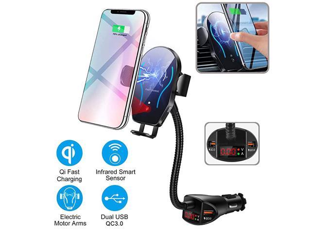 Car Cigarette Lighter Wireless Charger- Phone Holder Mount,Automatic  Infrared Smart Sensing 15W Qi Fast Wireless Charging Cradle for Cell  Phone,Dual USB, Double  Output 
