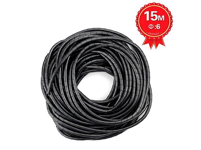 XHF2018 Spiral Wire Wrap Organizer PE Polyethylene Bands Cable Sheath （Black） Dia 6MM-Length15M 