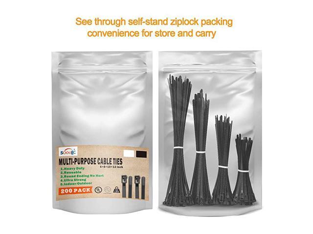 Zip Ties Assorted Sizes 6+8+10+12 Inch 200 Packs Releasable Zip Tie ...