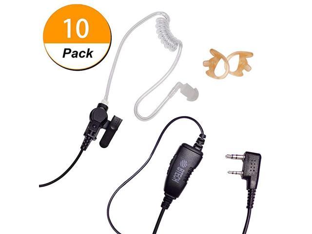 QHM07 Premium Noise Cancelling Earpiece with Inline PTT amp Microphone Includes Earmolds and Earbud with Clear Acoustic Coil Tube for BaoFeng  Kenwood Radios 10 Pack Platinum Series