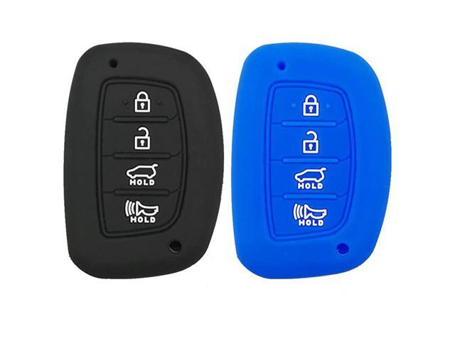 4 Buttons Smart Key FOB Silicone Rubber Case Cover Protector Holder Jacket Fit for 2016 2017 2018 Hyundai Tucson Elantra Sonata Keyless Entry Remote Key Fob case 1Black+1Blue