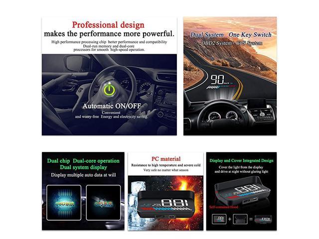 WANZSC Car Head Up Display Universal Dual System High Definition OBD HUD Windshield Projector Overspeed Security Alarm for All Vehicles Mileage Measurement Water Temperature Speed 
