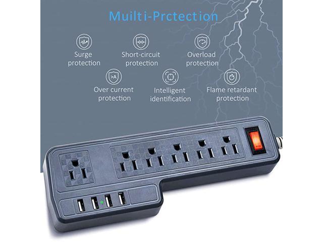 Desktop Charging Station Wall Mount for Home 2 Widely Spaced Outlets Off 1850W 6 Feet Extension Cord Indoor Surge Protector Power Bar with USB Wrxdmc Flat Plug Power Strip With 12 AC Outlets And 4 USB A Ports /& 1 USB C// Type C 1400J Surge Protection