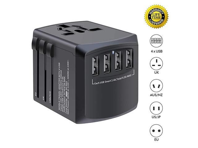 Travel Adapter with 4 USB for UK US China & 150+ Countries Smart Charging Electrical Adapters for Travel - All-in-One European Power Adapter SandRed Type C Type A Type G Type I by Sublimeware