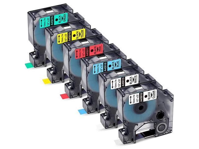 Compatible Label Tape Replacement for Dymo D1 Label Tape 12mm 45013 45010 45016 45017 45018 45019, 1/2 Inch D1 Label Cassette Use for Dymo LabelManager 160 280 360D 210D 450 COLORPOP , 6PK