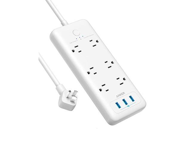 Surge Protector Power Strip, 6 Outlet & 3 PowerIQ USB Charging Ports USB Power Strip, PowerPort Strip 6 with 6.6 Foot Long Extension Cord, Flat Plug, for Home, Office, and More (1280 Joule)