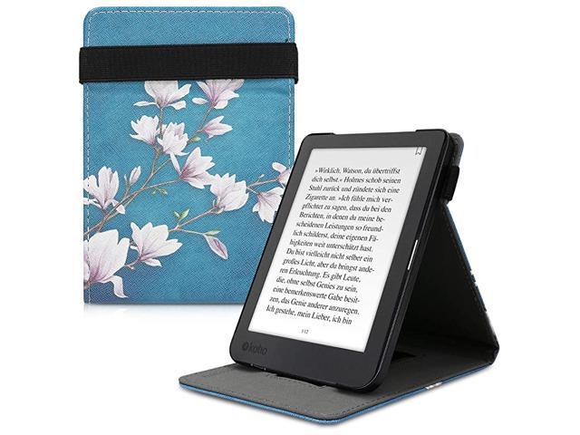 Blue/Black kwmobile Cover for Kobo Aura Edition 2 PU Leather e-Reader Case with Built-in Hand Strap and Stand 