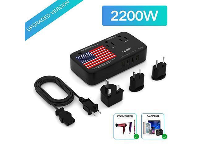 International Travel Power Adapter Step Down 220v to 110v Worldwide Plug Adapter EU/AU/UK/US Included for Hair Straightener Pure Sine Wave Quiet Voltage Converter Combo, Curling Iron 