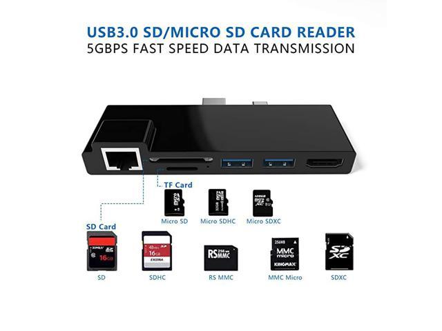 SD/TF Microsoft Surface Pro 4 / Pro 5 / Pro 6 USB hub Docking Station with Integrated 2-Port USB 3.0 + 1000 M Ethernet Port Memory Card Solt Combo Adapter 5Gps Black Micro SD 4K HDMI