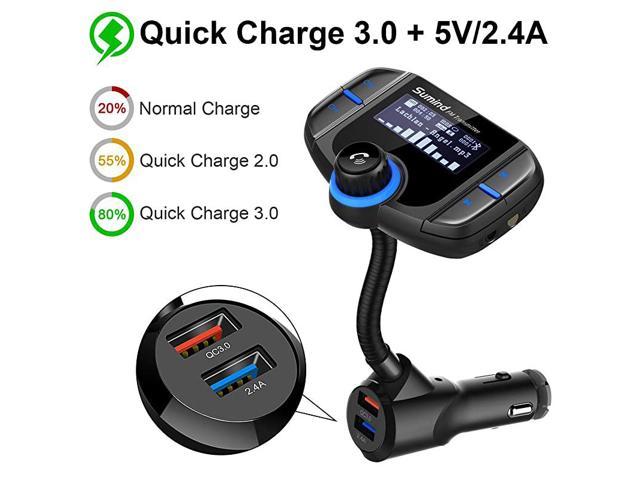 AUX Output Upgraded 2019 Bluetooth FM Transmitter for Car with QC 3.0 LUMAND Wireless Radio Adapter Hands Free Car Kit w/1.7 Inch Display and Dual USB Car Charger Support Power Off TF Card Slot 