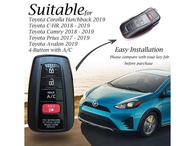 C-HR Avalon Camry Vitodeco Genuine Leather Remote Key Fob Case Cover Protector with Key Chain for 2019 Toyota Corolla Hatchback Prius 4 Buttons, Red 