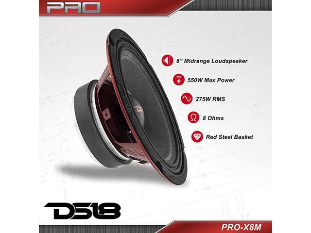8 Premium Quality Audio Door Speakers for Car or Truck Stereo Sound System Midrange 275W RMS 1 Speaker 550W Max DS18 PRO-X8M Loudspeaker Red Steel Basket 8 Ohms 