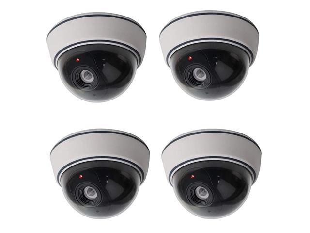 2 Pack White Dummy Fake Security Dome Camera Simulated Surveillance Cameras for Home & Business Security Outdoor/Indoor use with Flashing Red LED Light & Security Alert Sticker Battery Powered 