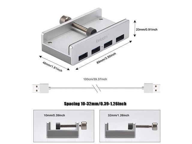 USB Hub 3.0 Silver PC Table Edge with Durable Adjustable Clip Compact Space-Saving Mountable USB Hub Fast Speed Transfer Computer Rekidm 4 Port Aluminum USB 3.0 Hub Clamp Design for Desktop