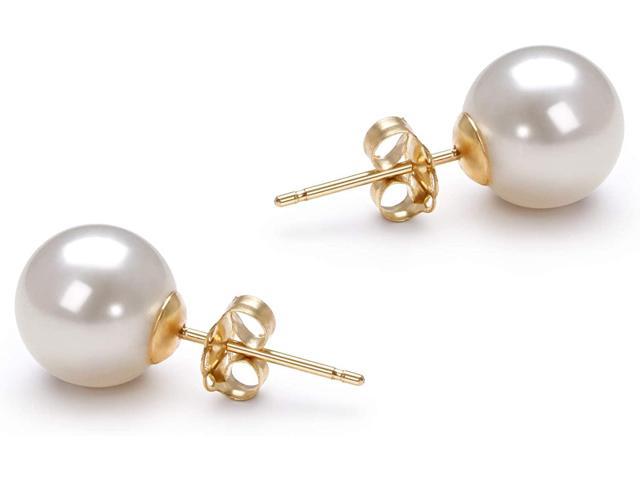 6-7mm AAAA Quality Freshwater 14K Yellow Gold Cultured Pearl Earring Pair For Women 