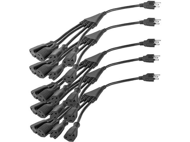 4 Way Power Splitter Black SJT 16 AWG by Luxury Office 1 to 4 Cable Strip with 3 Pronged Outlet and 1.5 Foot Y Style Extension Cord 5 