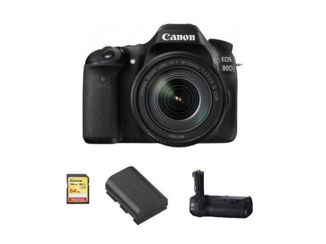 CANON EOS 80D KIT EF-S 18-135mm F3.5-5.6 IS USM + 64GB SD card + LP-E6N  battery + BG-E14 Battery Grip