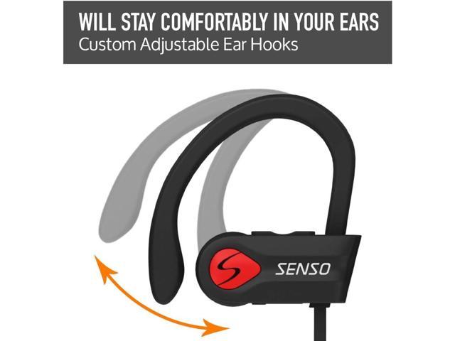 Senso Bluetooth Headphones, Best Wireless Sports Earphones w/Mic IPX7  Waterproof HD Stereo Sweatproof Earbuds for Gym Running Workout 8 Hour  Battery Noise Cancelling Headsets (Black Red) 