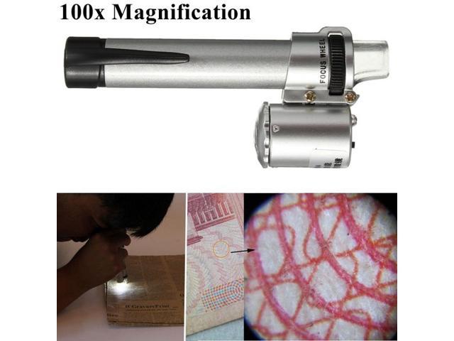 100X Handheld Pocket LED Pen Style Microscope Loupe Gem Jewelry Magnifier Zoom