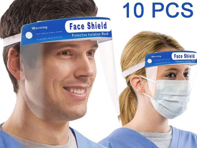 10-Pack Safety Full Face Shield Reusable FaceShield Clear Washable Anti-Splash 