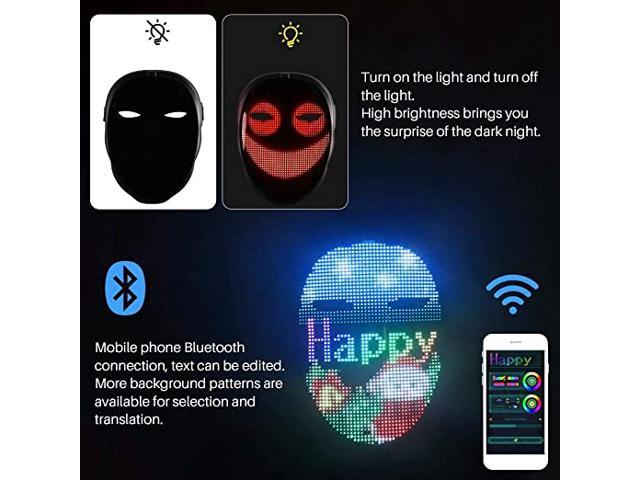 LED Mask with App Bluetooth Programmable, USB Rechargeable Light up ...