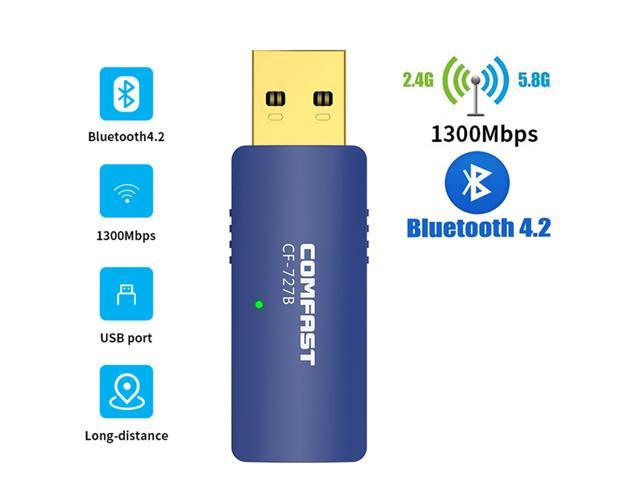 1300Mbps Wireless WiFi Bluetooth Adapter USB WiFi Adapter 802.11 ac/b/g/n 2.4G & 5.8G Network Card Receiver / Transmitter for PC Desktop Laptop, Support Windows XP/Vista/7/8/8.1/10 Mac