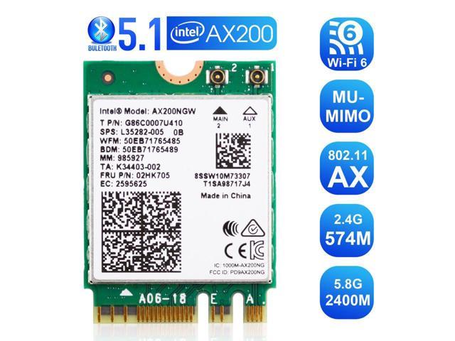 WiFi 6 M.2 Module AX 3000Mbps Network Adapter with Bluetooth 5.1 Wireless Wi-Fi 6 Card 2.4G/5Ghz 802.11ax MU-MIMO for Laptop PC with Windows 64 bit - Intel Model AX200NGW