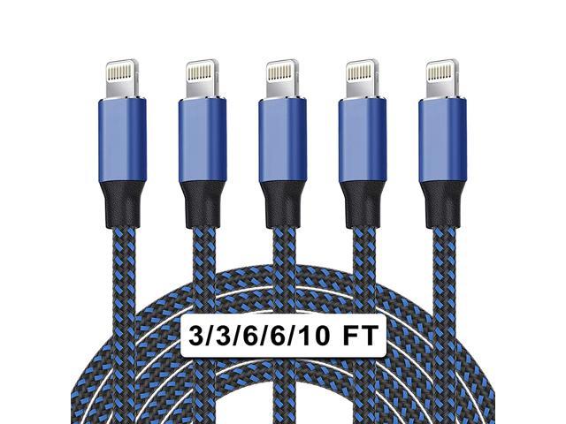 5Pack [3/3/6/6/10ft] Nylon Braided iPhone Charger Lightning Cable Fast Charging&Syncing Long Cord Compatible iPhone 11Pro Max/11Pro/11/XS/Max/XR/X/8/8P/7 and More -Black&Blue