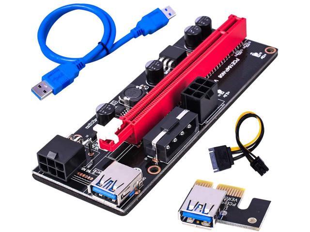 Mining Graphics Card PCIe Riser VER 009S 16x to 1x Powered Riser Adapter Card w/ USB 3.0 Extension Cable & 6-Pin PCI-E to SATA Power Cable | Bitcoin | Ethereum Mining