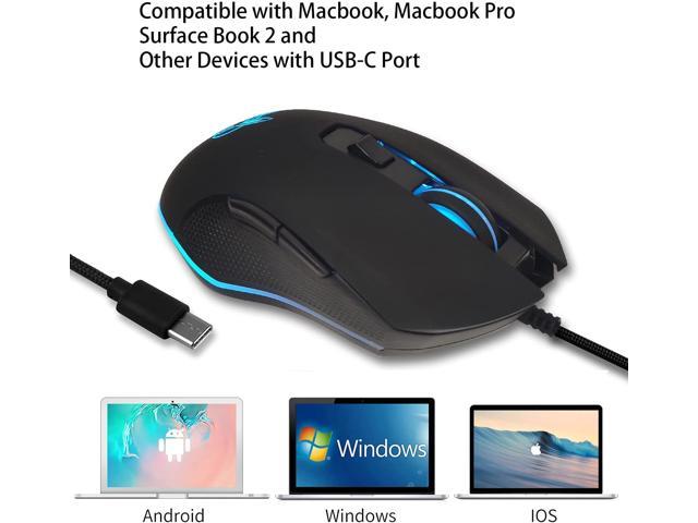 USB C Type C Mouse, Wired USB C Mice Gaming Mouse Ergonomic 4 RGB Backlight  3200 DPI Compatible with Mac, Matebook, Chromebook, HP OMEN, Windows PC