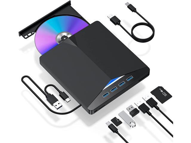 USB 3.0 & Type C External CD/DVD Drive, 7 in 1 USB 3.0 USB C DVD Player Portable CD/DVD Burner, CD ROM External DVD Drive Compatible with Laptop Desktop PC Windows 11/10/8/7 Linux Mac OS (Jet Balck)