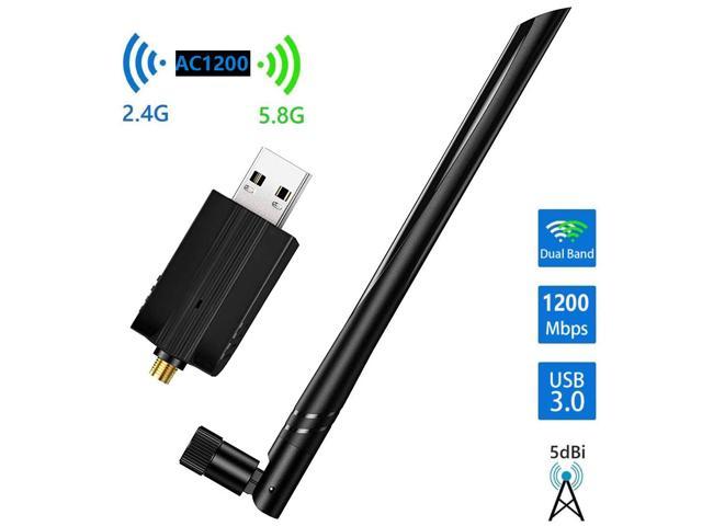 USB WiFi Adapter AC1200 - High Gain Dual Antenna 802.11ac/a/b/g/n for  Windows, Mac - Dual Band 2.4GHz/300Mbps 5GHz/867Mbps