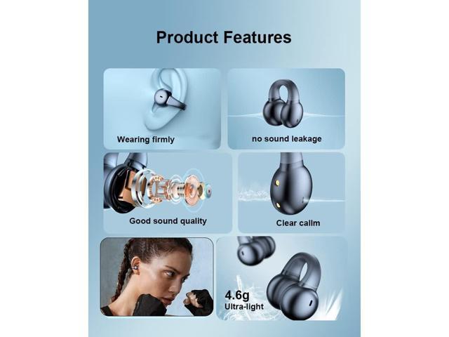 Ear-Clip Bone Conduction Headphones Bluetooth 5.3 Painless