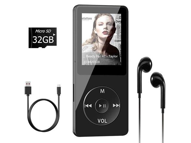 Runying Portable Music Player Support up to 64GB MP3 Player MP4 Player with a 32GB Micro SD Card Black
