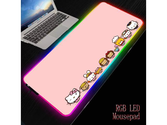Hello Kitty Pink Durable Rubber PC Laptop Anti-slip Mouse Pad RGB Colorful LED Lighting Game Player Lock Edge Desk Pad