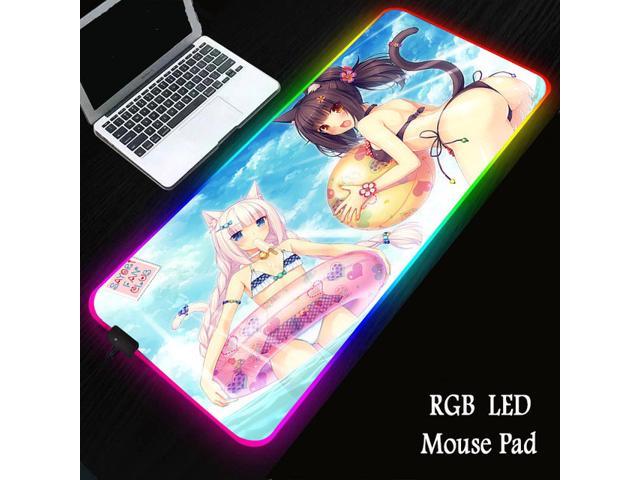 LED Backlit Desk Pad Large Gaming Mouse Pad RGB Keyboard Mat Anime Cute Girl Gamer Mousepad Lock Edge Anti-slip Mouse Mat for PC Laptop 900X400X3MM