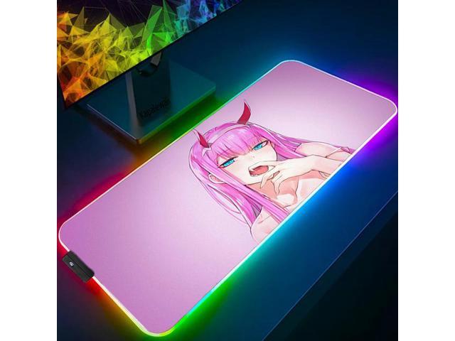 Anime Darling Cute Girl Anime Mouse Pad RGB Gaming Mousepad XL LED Color Light Lock Edge Gaming Desk Mat 90X40cm Pink