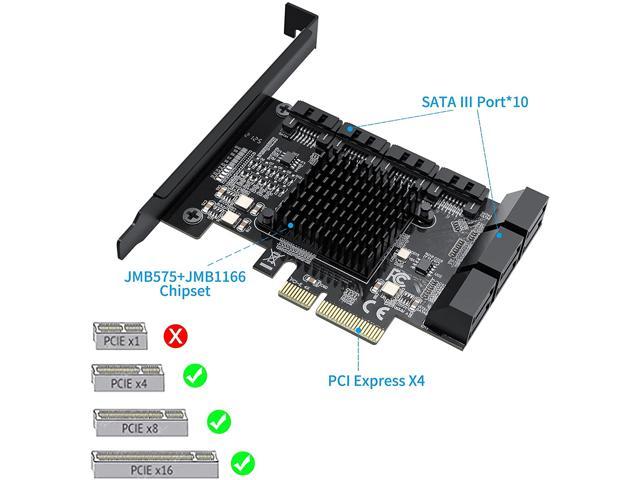 Triple chip/ 6Gbps SATA 3.0 PCIe Card,Support 10 SATA 3.0 Devices Rivo PCIe SATA Card 10 Port with 10 SATA Cables Built-in Adapter Converter for Desktop PC