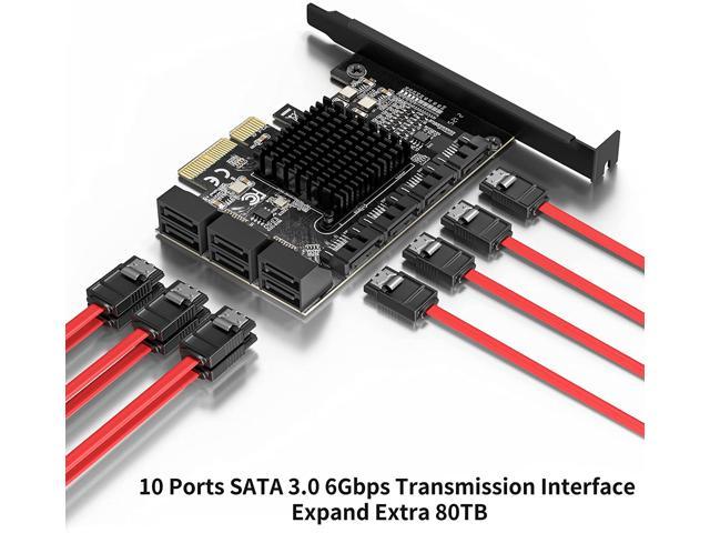 TROPRO PCIe SATA Card 10 Port with 6 SATA Cables and 2 SATA Power Splitter  Cables, SATA Controller Expansion Card with Standard Profile Bracket, 6Gbps  