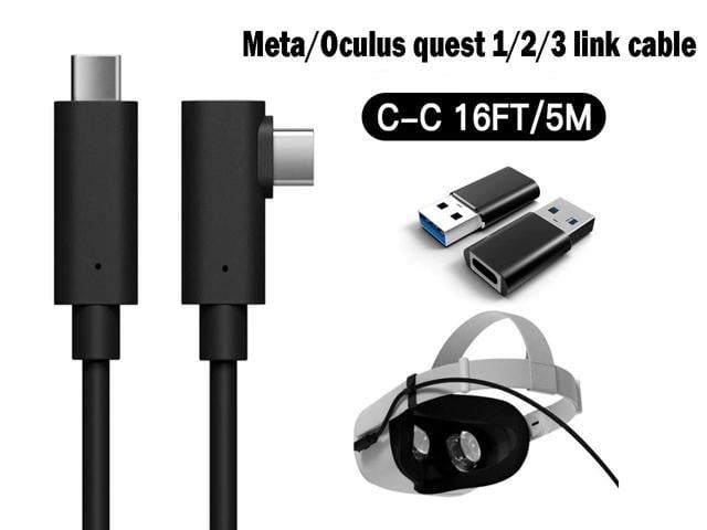 Compatible for Meta/Oculus Link Virtual Reality Headset Cable for Quest 3/2/1 and Gaming PC, 90 Degree Angled USB3.0 Type C to C High Speed Data Transfer & Fast Charging (16ft/5m) with USB C-A adapter