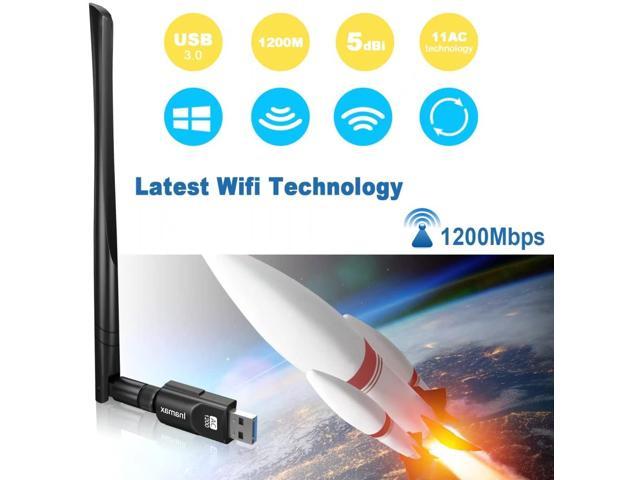 WiFi Dongle 1200Mbps USB 3.0 Wireless Network USB WiFi Adapter with 5dBi Antenna for PC/Desktop/Laptop/Tablet,Dual Band 2.4G/5G 802.11 ac,Support Windows 10/8/8.1/7/Vista/XP/2000,Mac OS 10.4-10.12 