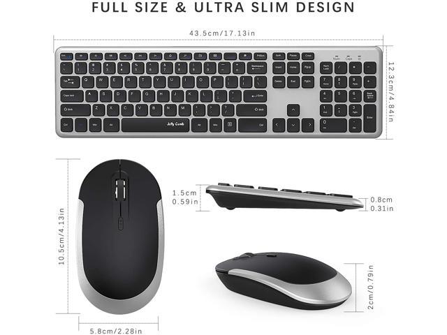 Black Jelly Comb Ultra Thin 2.4G Wireless Keyboard and Mouse Full Size with 12 Multi-Media Keys for Windows Computer PC Laptop Desktop Wireless Keyboard Mouse