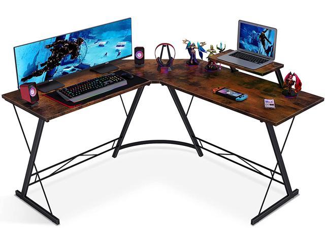 L Shaped Desk Home Office Desk with Round Corner.Coleshome Computer Desk with Large Monitor Stand,PC Table Workstation Black 