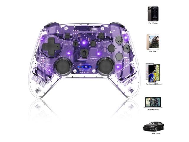 iPad Android PC Direct Play MacBook Joso Game Controller for iPhone MFi Games Turbo Function Arcade Transparent Bluetooth Wireless Gamepad Joystick with RGB Colorful Lights for iOS Tesla 