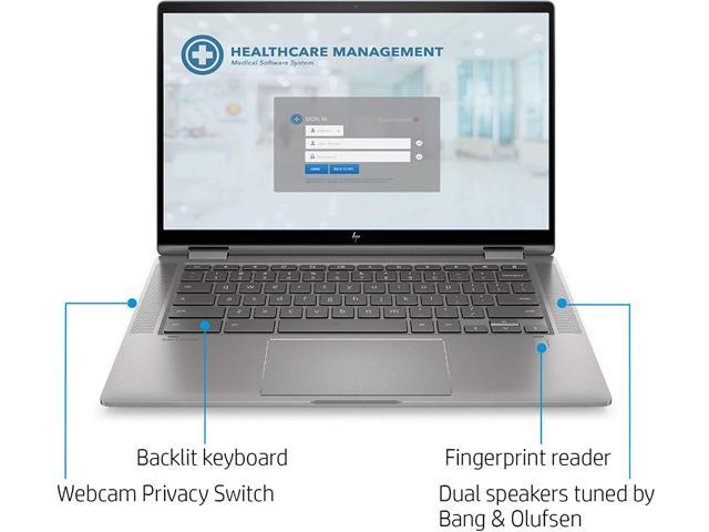 Photo 1 of 2020 Newest HP x360 2-in-1 14-inch FHD Touchscreen Chromebook – 10th Gen. Intel Core i3-10110U, 8GB RAM, 64GB eMMC, B&O Audio, WiFi 6, Backlit Keyboard, Fingerprint Reader - Mineral Silver