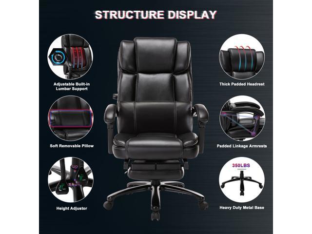 Big And Tall Reclining Office Chair High Back Executive Computer Desk Chair With Adjustable Built In Lumbar Support Angle Recline Locking System And Footrest Thick Padding For Comfort Newegg Com