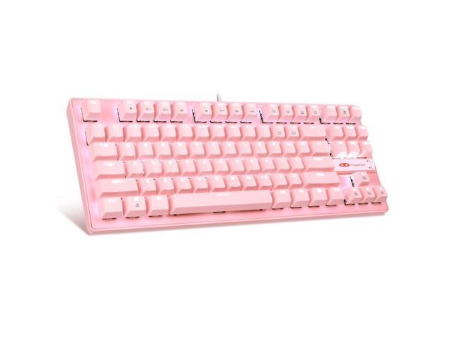 PC Mechanical Gaming Keyboard--Pink LED Backlight-Compact Mechanical Keyboard 87 Keys, Metal Mechanical Keyboard, USB with Blue Cable Switch Keyboards
